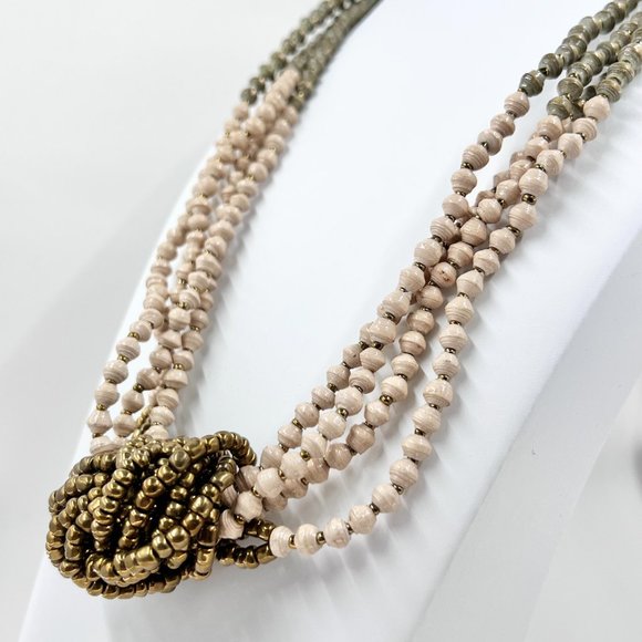 NWT - Thirty One Bits - 4 Strand Urban Knot Green & Cream Beaded 20” Necklace - Picture 3 of 8